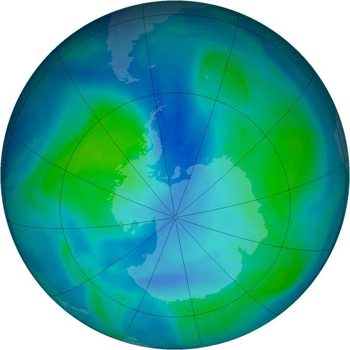 Antarctic ozone map for 10 February 2005